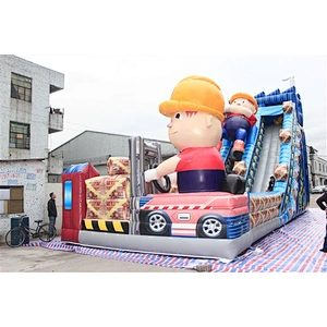 cute worker crane construction site fun city inflatable amusement park-15x6x9M