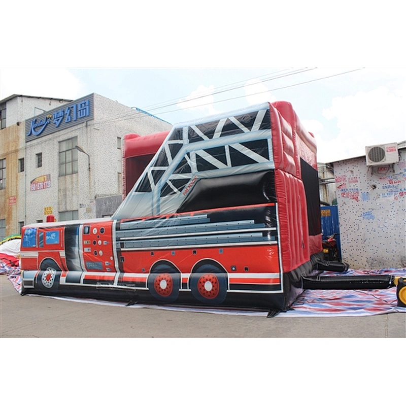 red fire truck with ladder bouncer with slide jumping castle&Inflatable Combo-6.56x5.03x3.18M