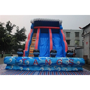 Outdoor inflatable blue wave water slide inflatable slide with pool for sale-12.3x6x8M