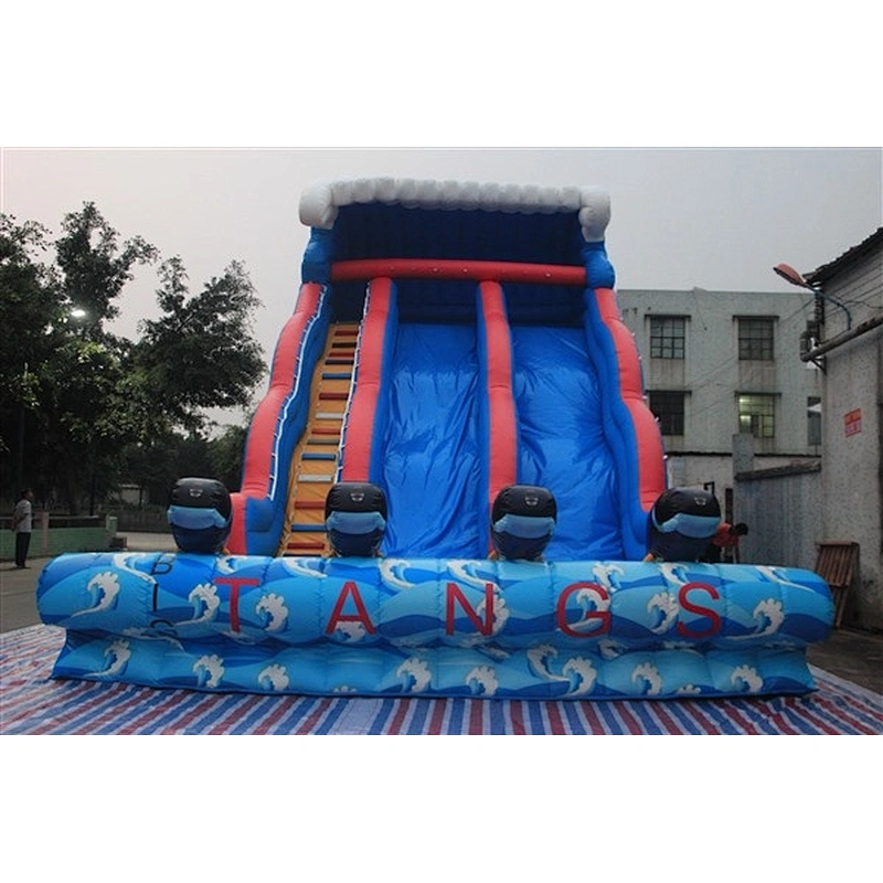 Outdoor inflatable blue wave water slide inflatable slide with pool for sale-12.3x6x8M