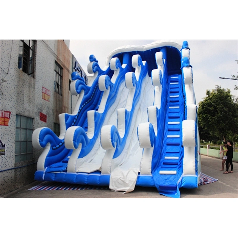 blue whit two slides Inflatable Slide-10x6x8M