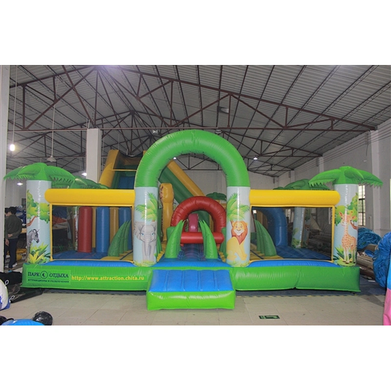 jungle animal gathering zoo coconut tree fun city inflatable amusement park-10x7x4.5M