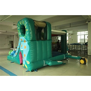green jungle fun cabin bouncer with slide&jumping castle&Inflatable Combo-3.5x3.5x2.5M