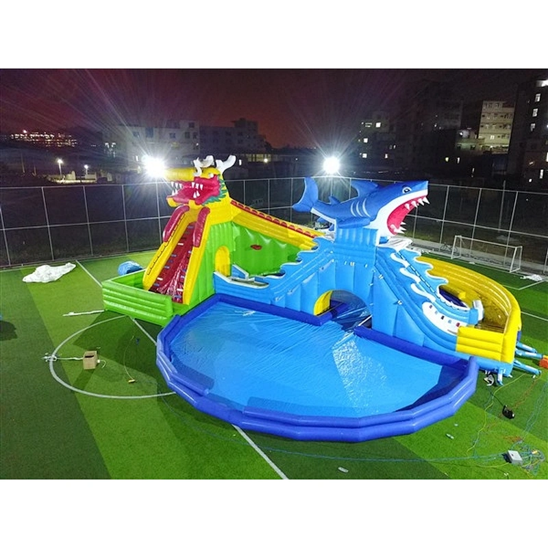shark inflatable water slide with pool-23.5x21.5M
