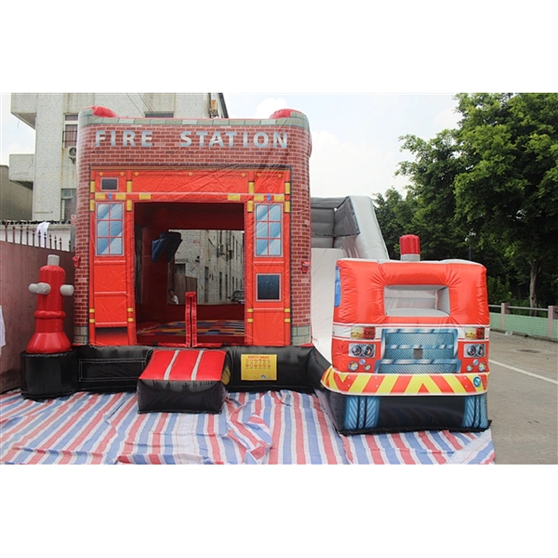 red fire truck with ladder bouncer with slide jumping castle&Inflatable Combo-6.56x5.03x3.18M