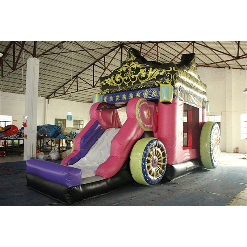 pink Cinderella princess carriage with wheel bouncer with slide jumping castle&Inflatable Combo-6x3.5x4.5M