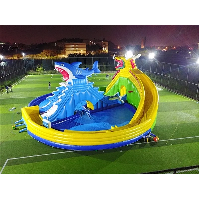 shark inflatable water slide with pool-23.5x21.5M