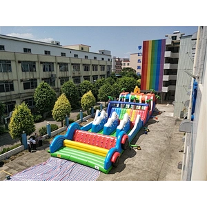 colorful rainbow outdoor obstacle course equipment which is belonging to inflatable obstacle course for sale-30x8x7M