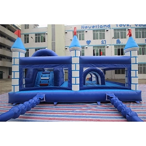 blue and white city wall bouncer with slide jumping castle&Inflatable Combo--6x4x3.5M