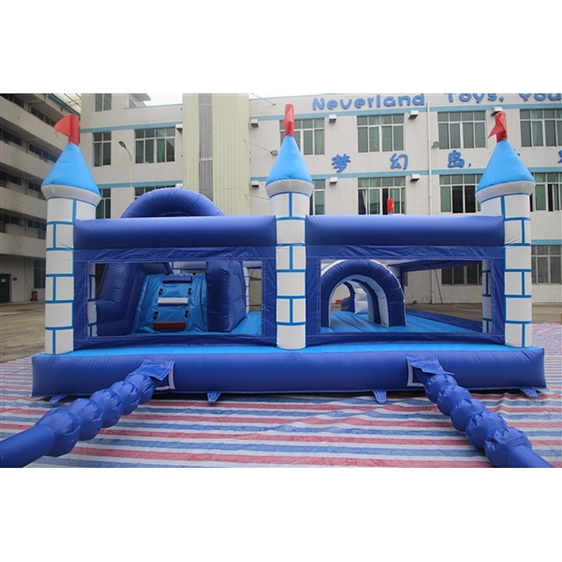 blue and white city wall bouncer with slide jumping castle&Inflatable Combo--6x4x3.5M