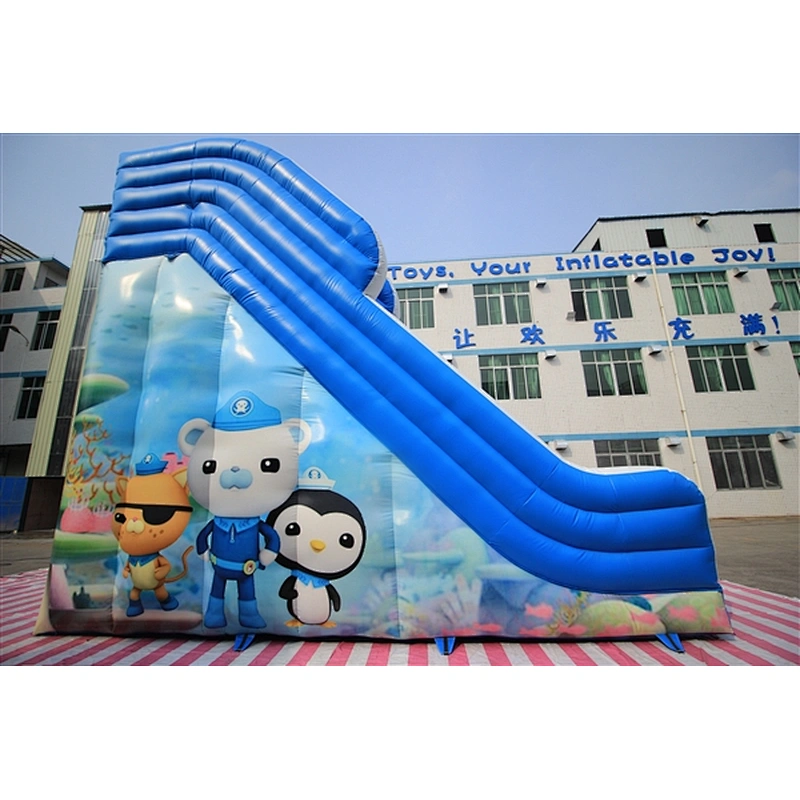 blue slide with polar bear monkey cat inflatable bouncer slid Inflatable Slide-7x7x7M