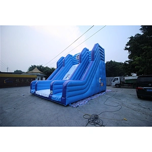 blue slide with polar bear monkey cat inflatable bouncer slide Inflatable Slide-7x7x6.5M