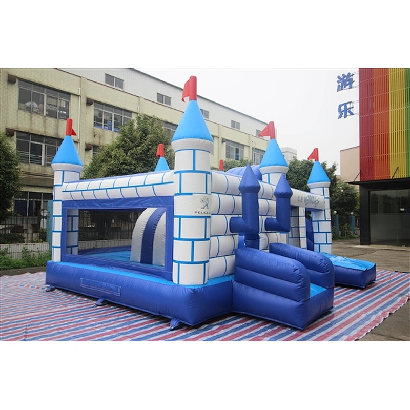 blue and white city wall bouncer with slide jumping castle&Inflatable Combo--6x4x3.5M