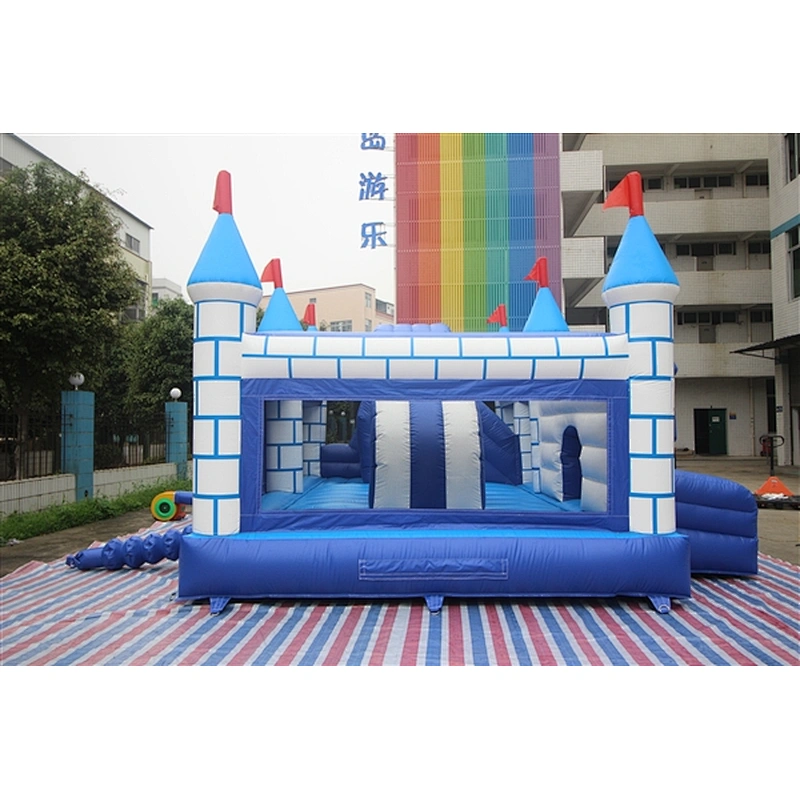 blue and white city wall bouncer with slide jumping castle&Inflatable Combo--6x4x3.5M