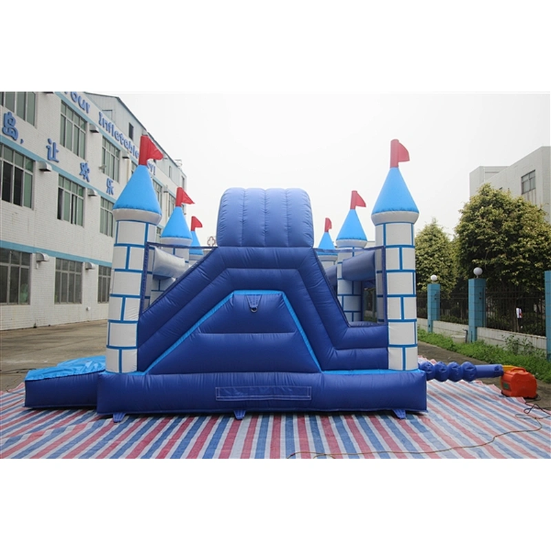 blue and white city wall bouncer with slide jumping castle&Inflatable Combo--6x4x3.5M