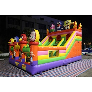 cartoon gathering inflatable bouncer slide Inflatable Slide-6x4x4M