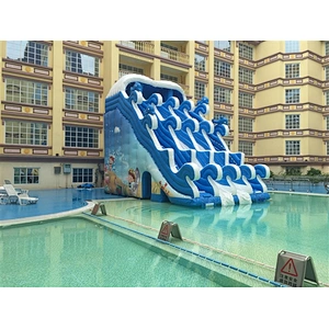 blue whit two slides Inflatable Slide-10x6x8M