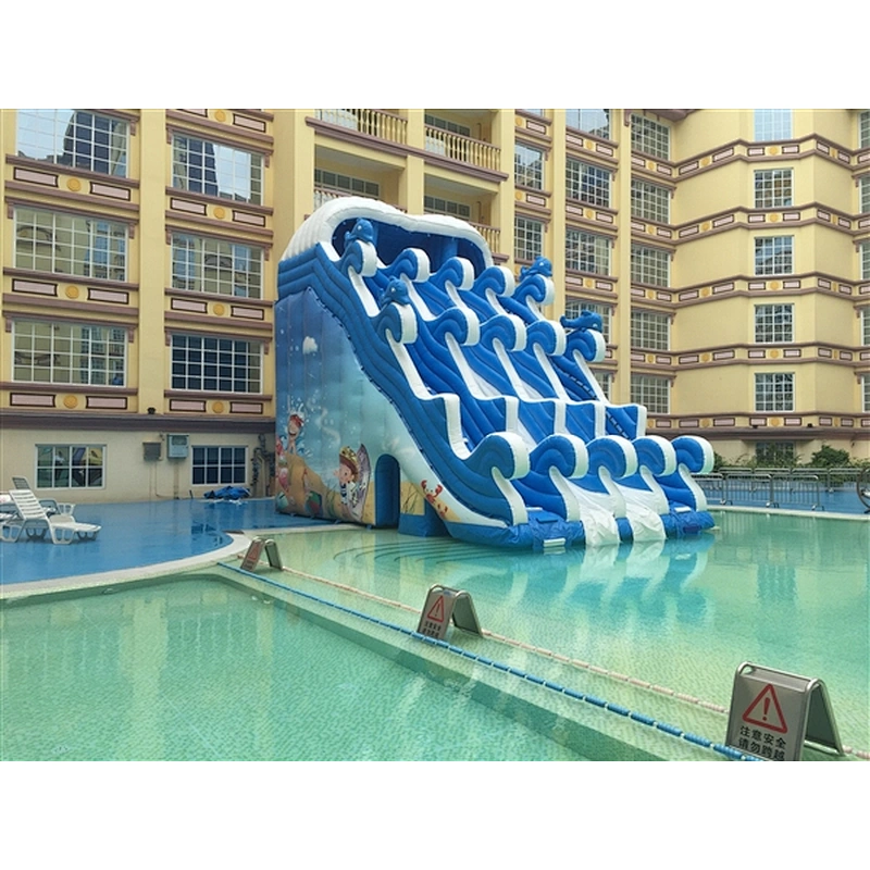 blue whit two slides Inflatable Slide-10x6x8M