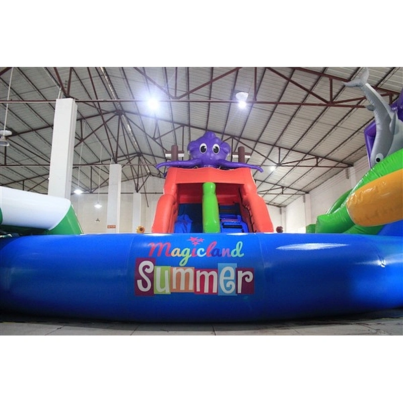 The hot sale octopuses giant inflatable water slide which is inflatable water slide for kids-purple octopus slide5x3.4x4.5+small slide3.5x2.8x2.5+pool dia7米+iceberg3x2.5x2.5