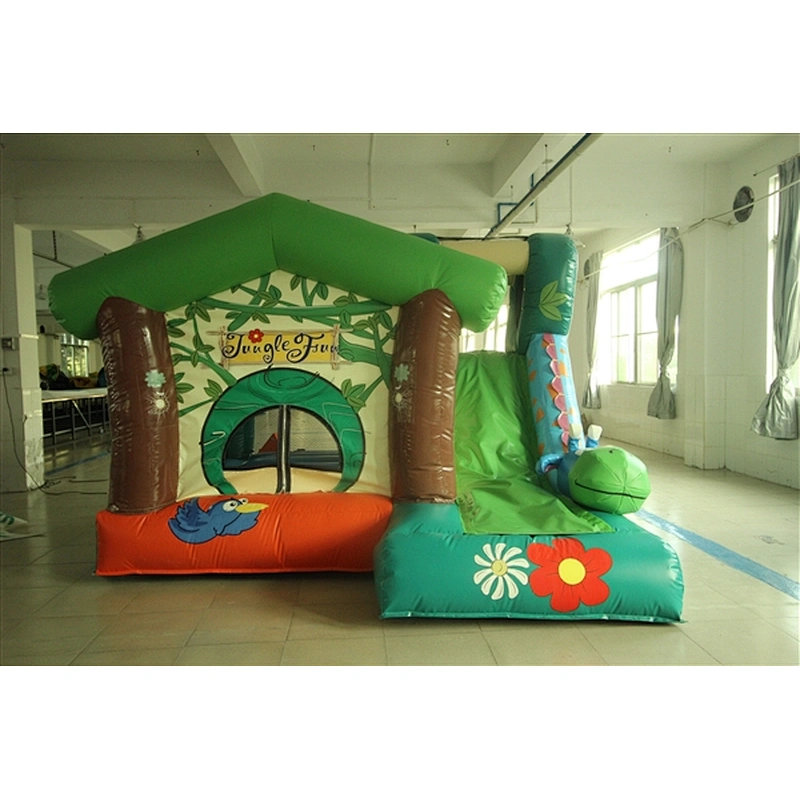 green jungle fun cabin bouncer with slide&jumping castle&Inflatable Combo-3.5x3.5x2.5M