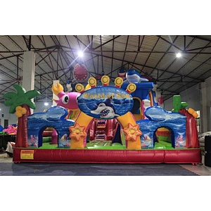 colorful world of sea with shark crab fun city inflatable amusement park-12x5x6.5M