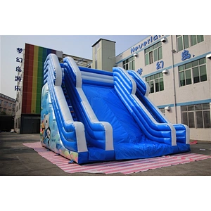 blue slide with polar bear monkey cat inflatable bouncer slid Inflatable Slide-7x7x7M