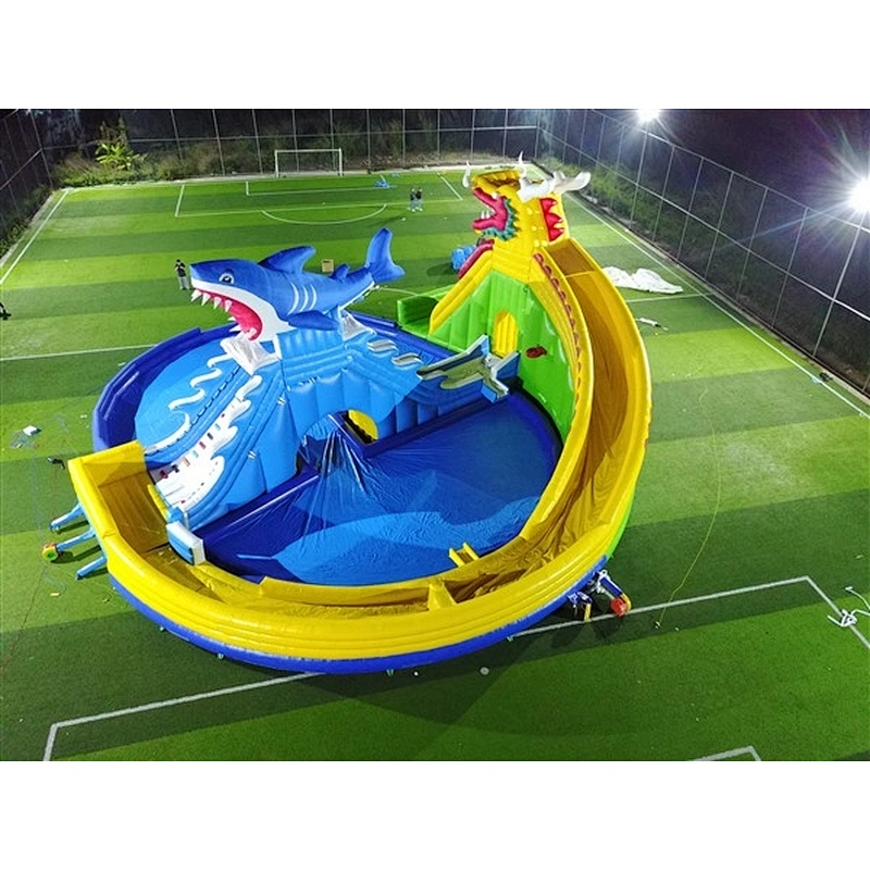 shark inflatable water slide with pool-23.5x21.5M