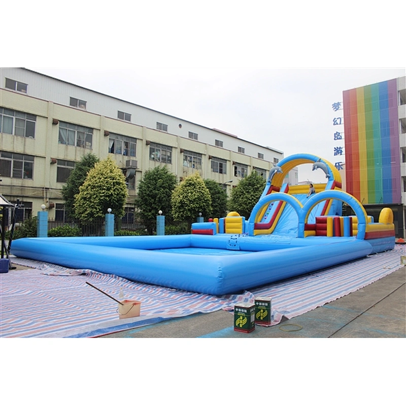 inflatable slide with pool-pool 12x12x1m+slides 12x6x6.5m
