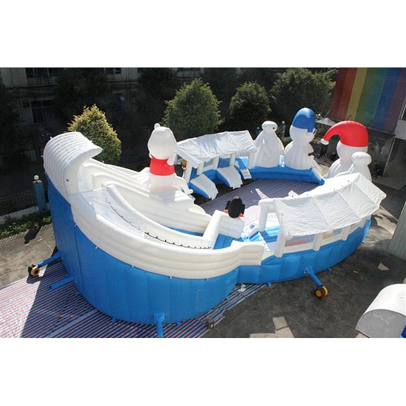 winter world with snowman and polar bear