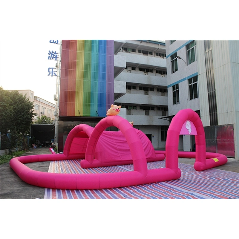 inflatable pink pig racing track-12x9x3.1m