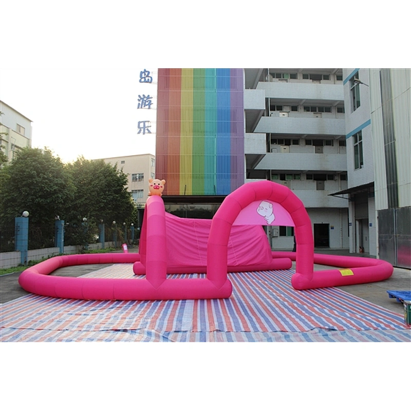 inflatable pink pig racing track-12x9x3.1m