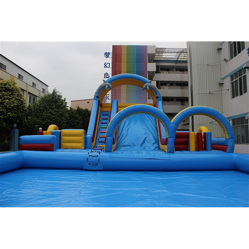 inflatable slide with pool-pool 12x12x1m+slides 12x6x6.5m
