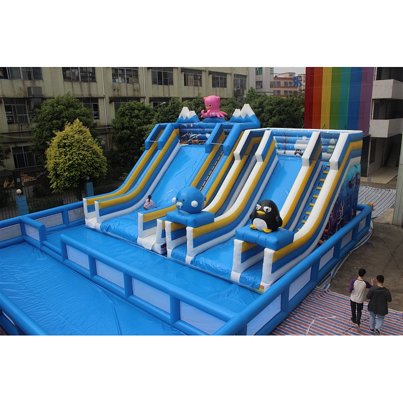 inflatable fence-15x13.5m + penguin water silde-8x5.5x5.4m+ octopus water slide-8x7x7.3m