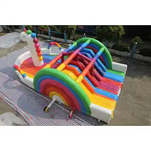 inflatable unicorn rainbom theme obstacke course-15x8x6m