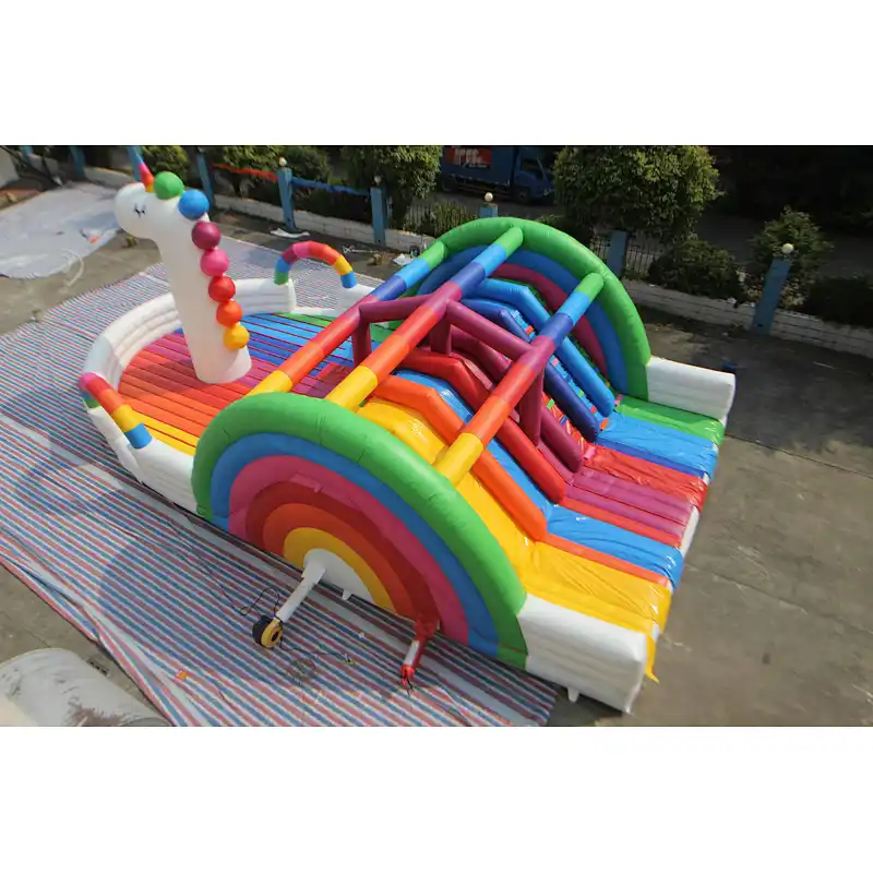 inflatable unicorn rainbom theme obstacke course-15x8x6m