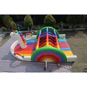inflatable unicorn rainbom theme obstacke course-15x8x6m