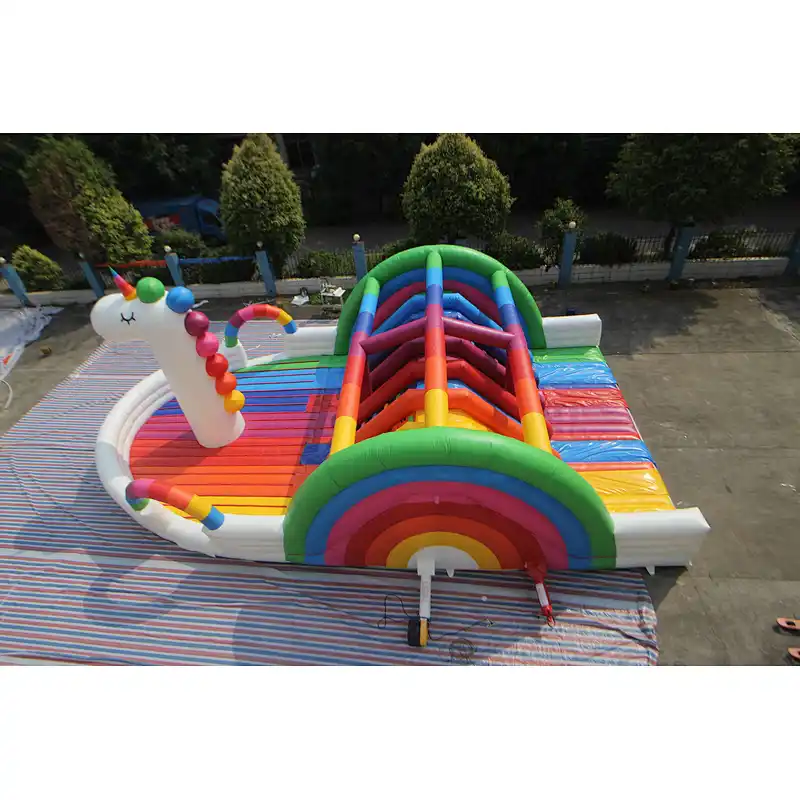 inflatable unicorn rainbom theme obstacke course-15x8x6m