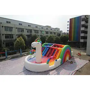 inflatable unicorn rainbom theme obstacke course-15x8x6m