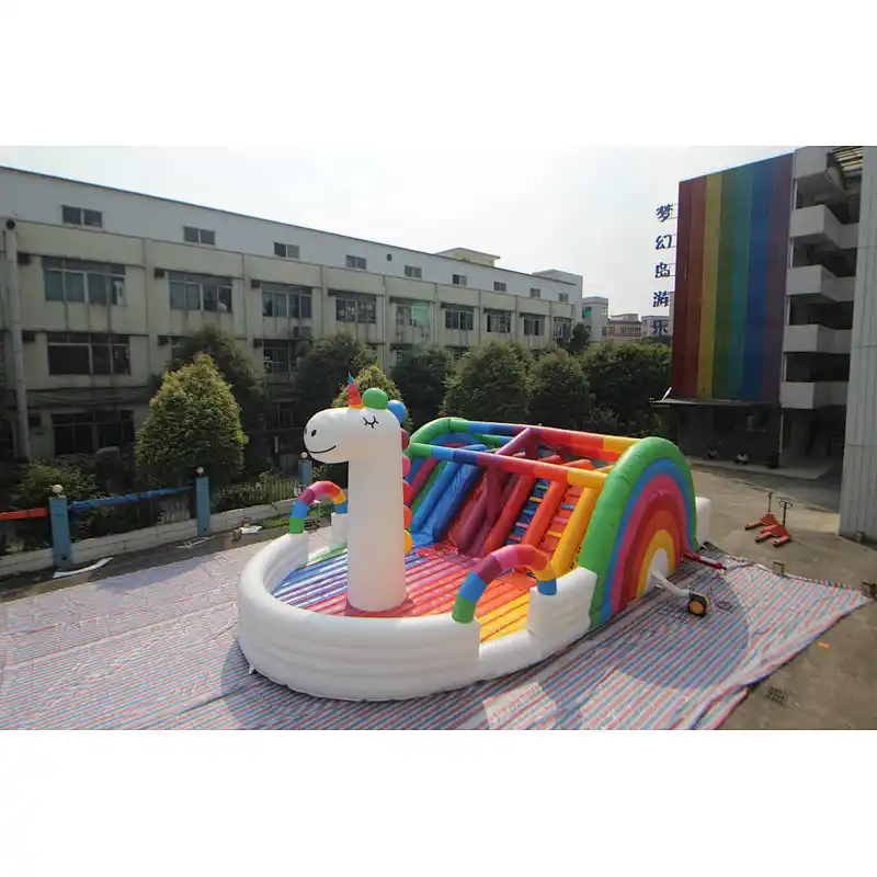 inflatable unicorn rainbom theme obstacke course-15x8x6m