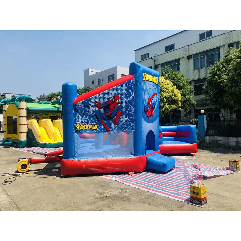 inflatable spiderman bouncer with slide-6x4.5x4m