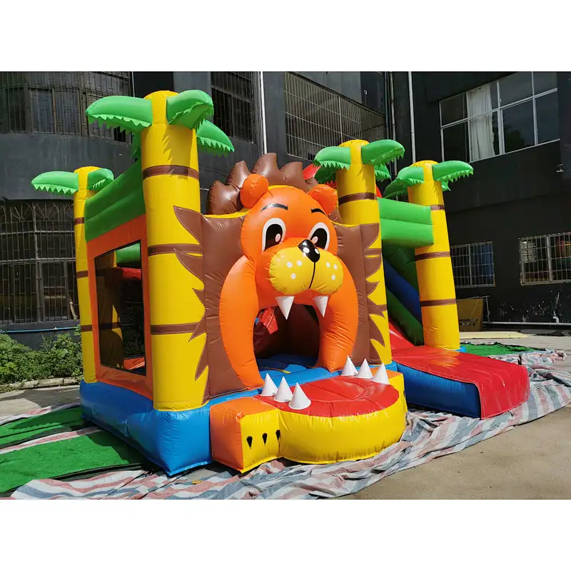 Inflatable mini lion bouncer with slide