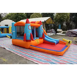 inflatable oxford cloth rocket theme bouncer with slide-370x260x185cm