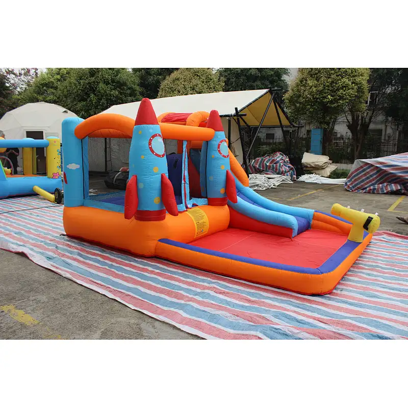inflatable oxford cloth rocket theme bouncer with slide-370x260x185cm