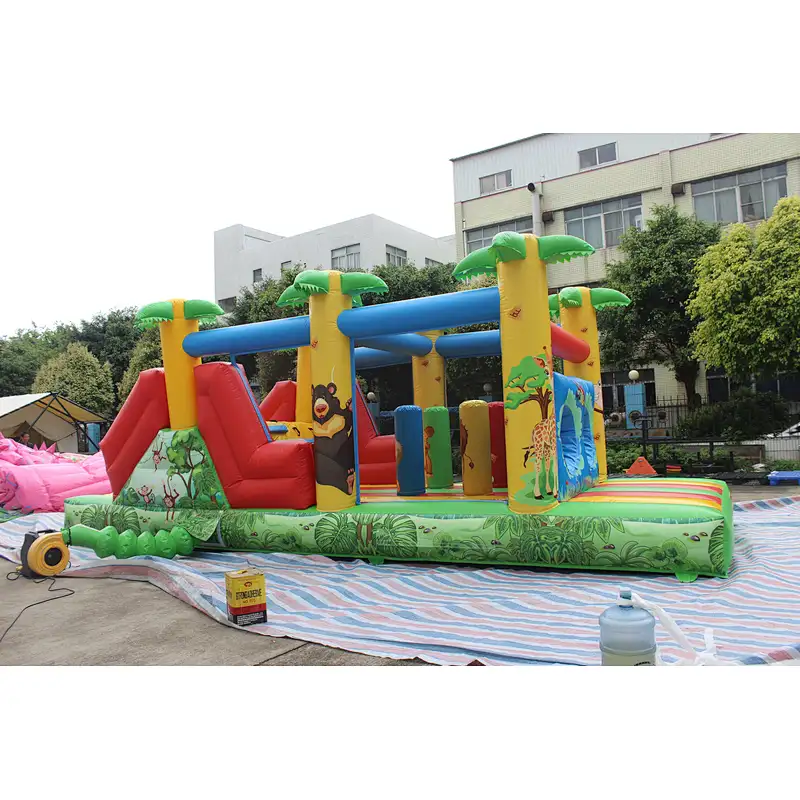 Inflatable zoo theme obstacle course-8x3x3m