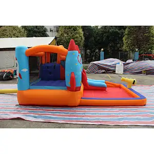inflatable oxford cloth rocket theme bouncer with slide-370x260x185cm