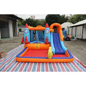 inflatable oxford cloth rocket theme bouncer with slide-370x260x185cm