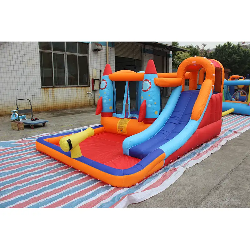 inflatable oxford cloth rocket theme bouncer with slide-370x260x185cm