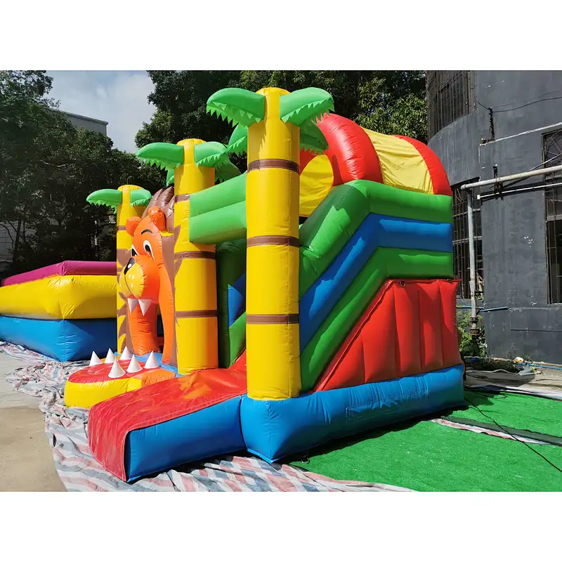 Inflatable mini lion bouncer with slide