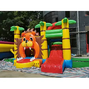 Inflatable mini lion bouncer with slide