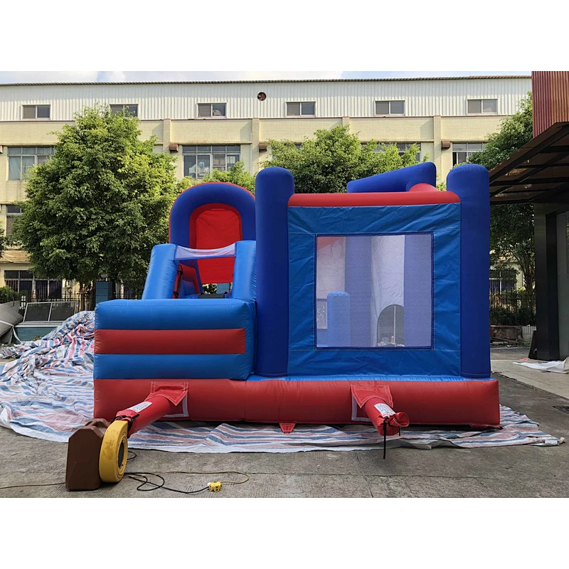 Inflatable red and blue cartoon trampoline slide combination-6x4.5x4m